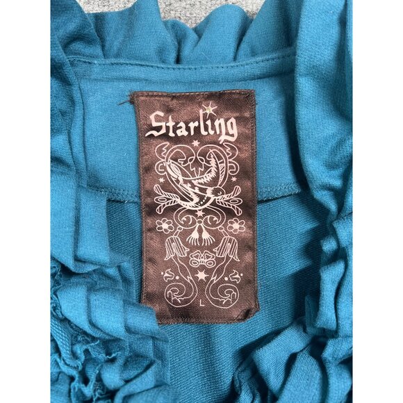 Starling Women's Teal Ruffled Collar Zipper Jacket Size L chic soft comfortable - Picture 3 of 6